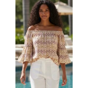Heyson - Off the Soulder Geometric Pattern Blouse - Large