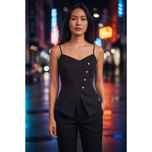 Milk & Honey - Asymmetrical Button Down Spaghetti Strap w/Side Zip Top - Medium
