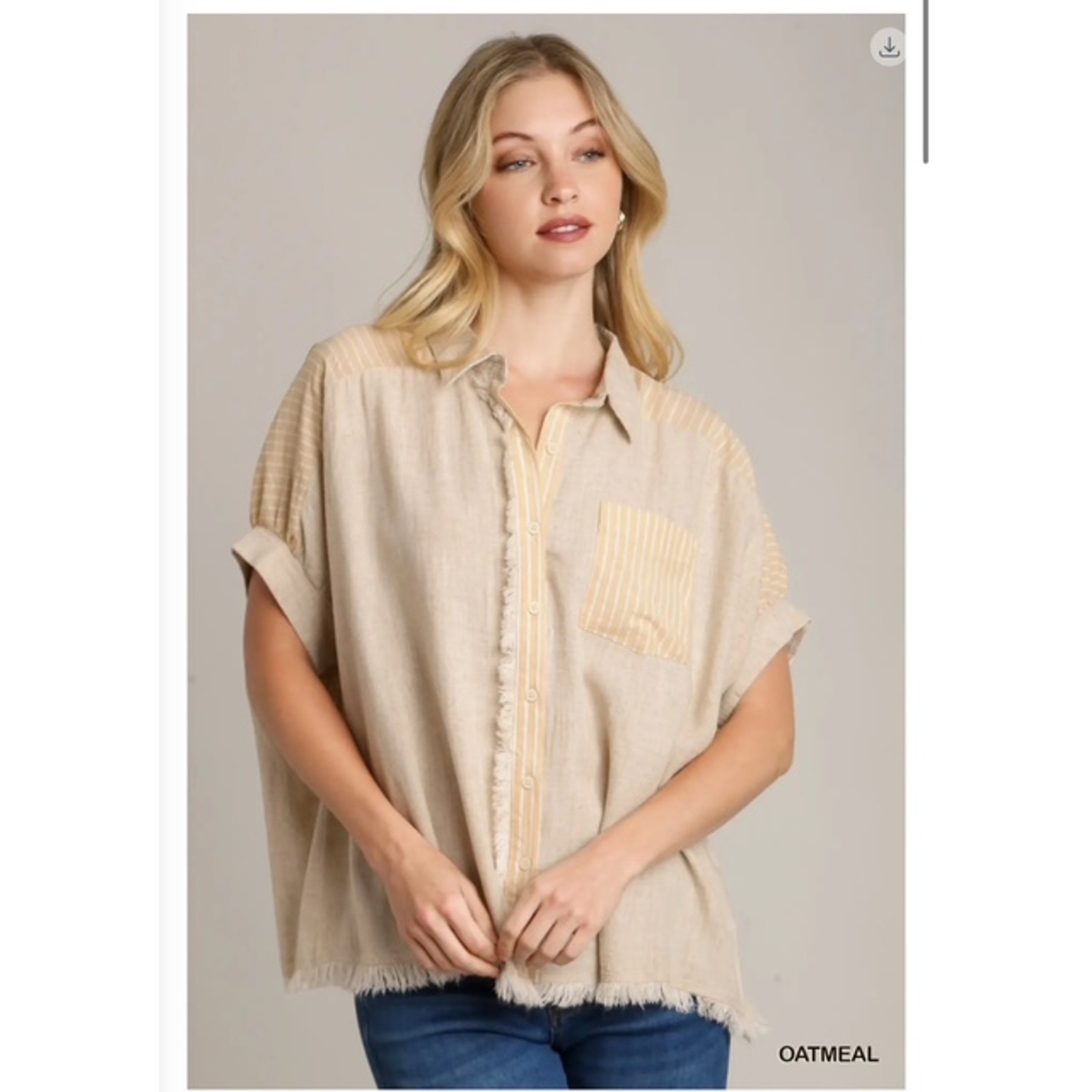 UMGEE - Linen Button Down Stripped & Unfinished Hem - Small - Image 3