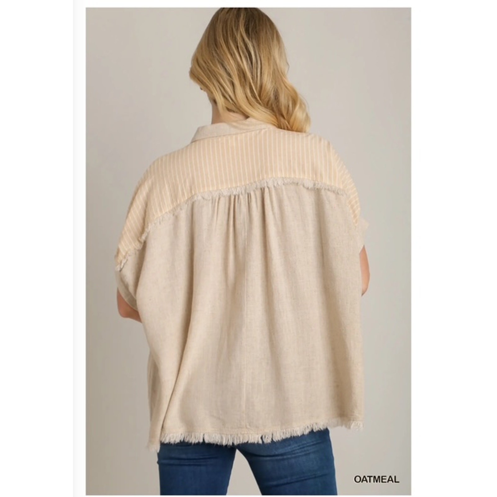 UMGEE - Linen Button Down Stripped & Unfinished Hem - Small - Image 4