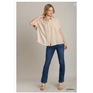 UMGEE - Linen Button Down Stripped & Unfinished Hem - Small