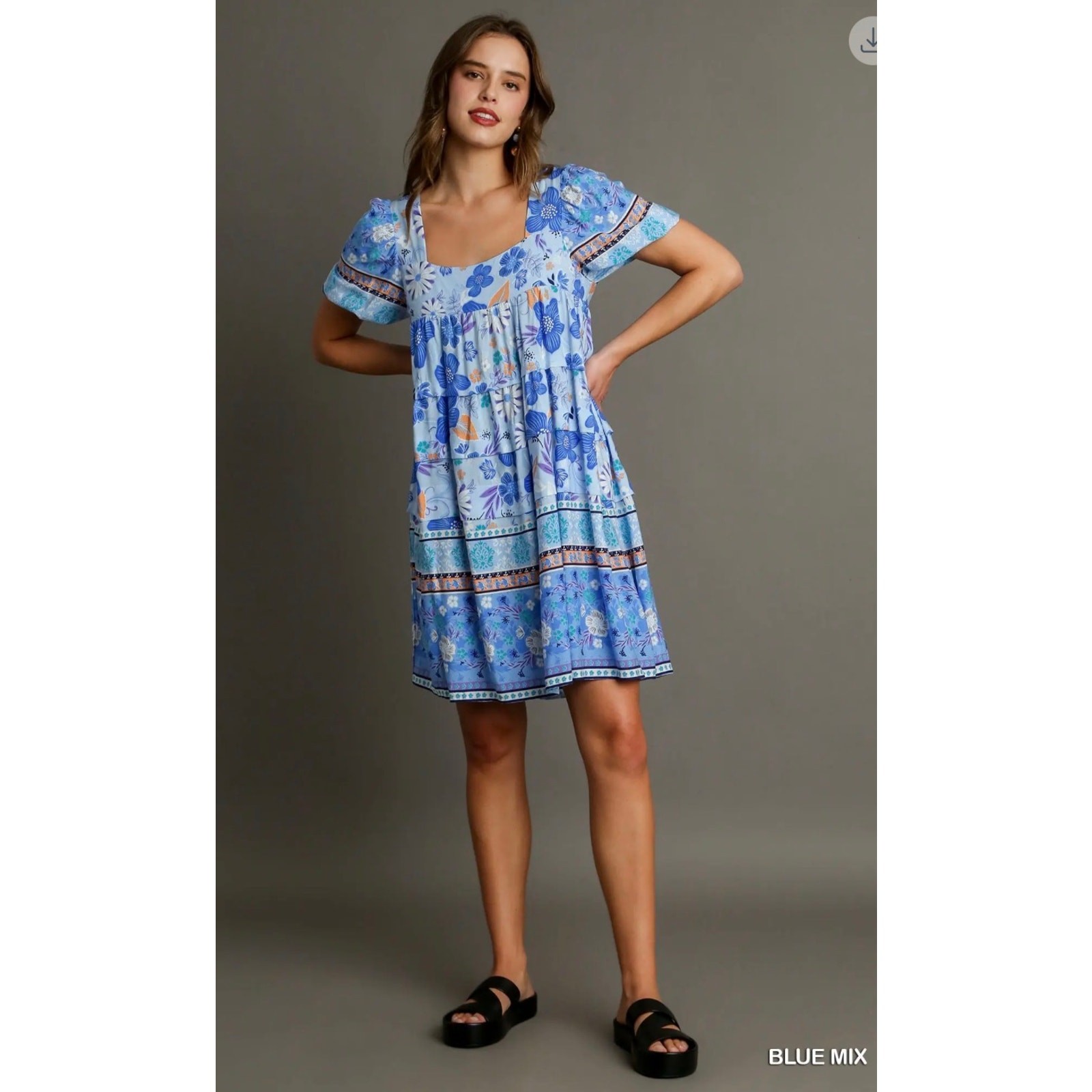 Umgee - Border Print Pin-Tuck Tiered Dress - MEDIUM - Image 3