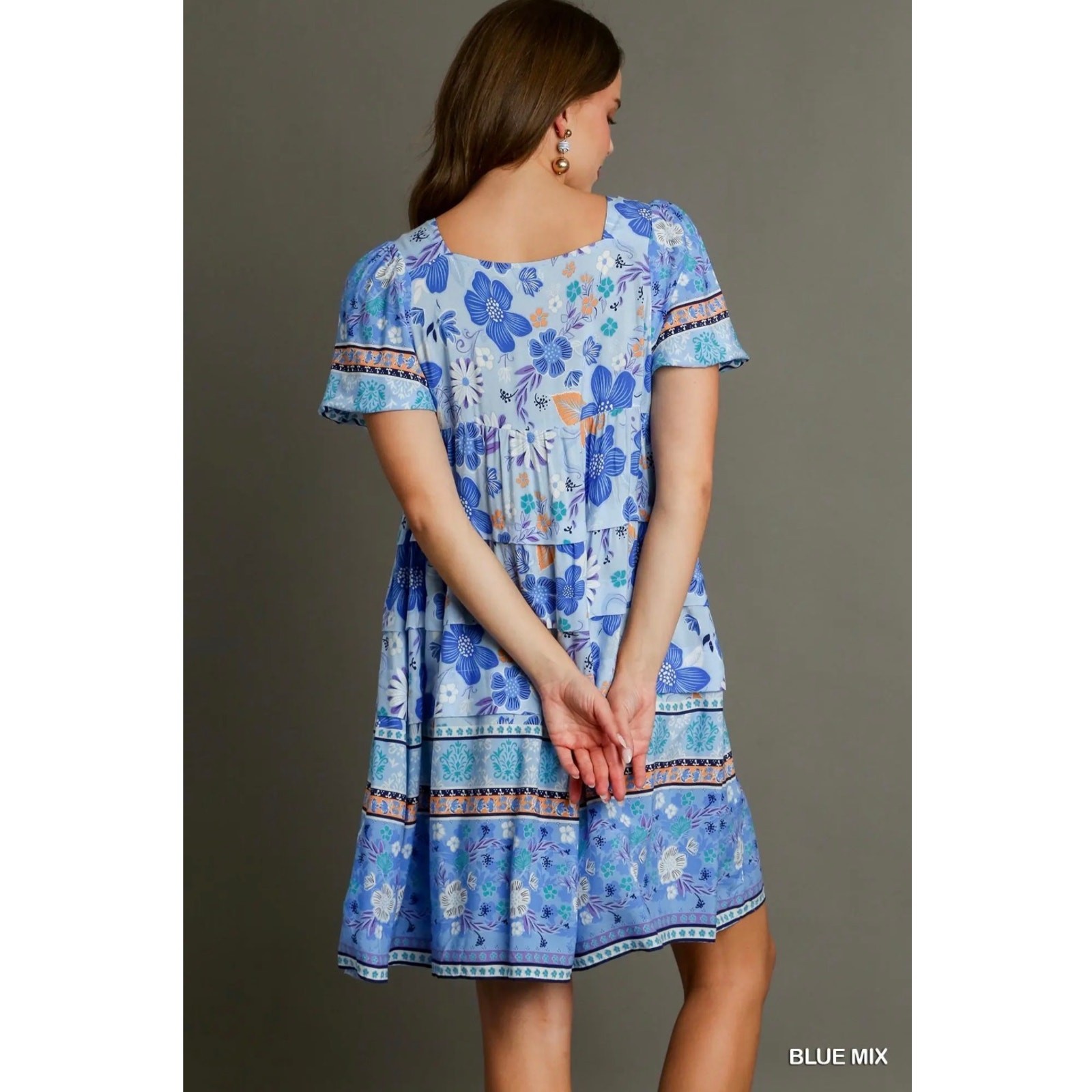 Umgee - Border Print Pin-Tuck Tiered Dress - MEDIUM - Image 5