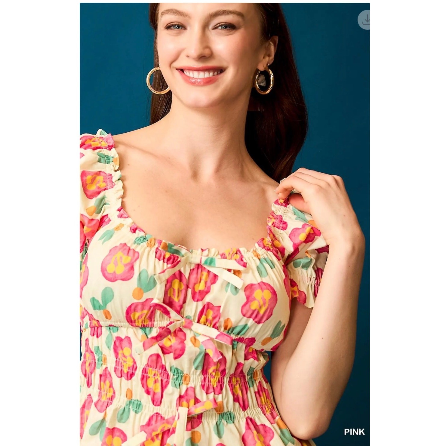 Umgee - Floral Smocked Peplum Blouse - Small - Image 3