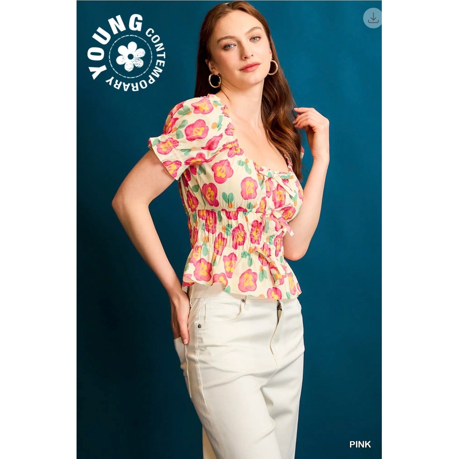 Umgee - Floral Smocked Peplum Blouse - Small - Image 5
