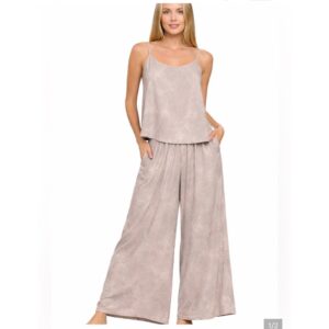 Zenana - Crinkled Wash Ash Mocha Cami & Pant Set w/Pocket - Large