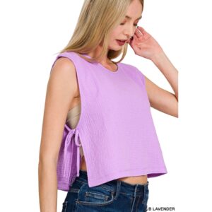 Zenana - Double Gauze Side Tie Sleeveless Top - Large