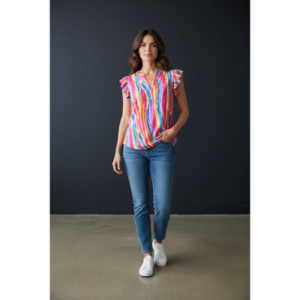 Dear Scarlett - Colorful Flutter Sleeve Lizzy Top - Medium