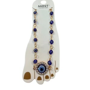 Evil Eye Gold Tone Anklet with Rhinestones