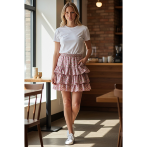 Lilou - Pink Floral Ruffle Mini Skirt - Large