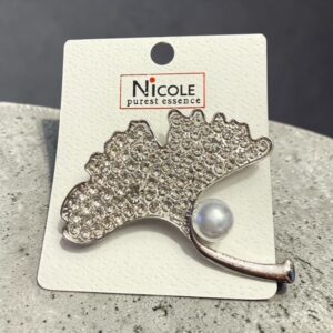 Sparkly Leaf with Pearl Fashion Brooch