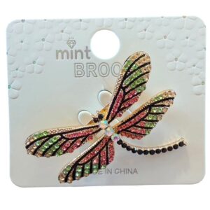 Wispy Pink and Green Dragonfly Brooch