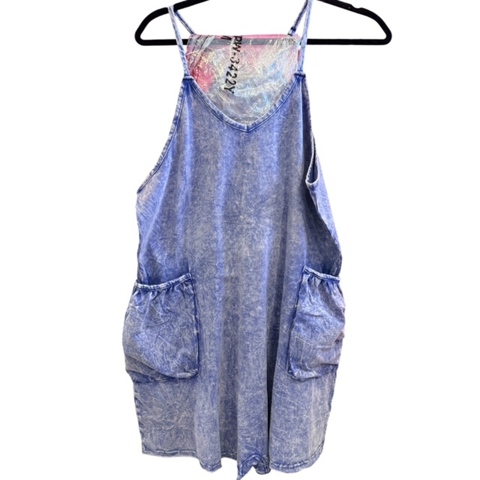 Zenana - Blueberry Acid Crinkle Washed Spaghetti Strap Romper - Medium - Image 3