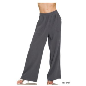 Zenana - Double Gauze Elastic Band Pants - Medium