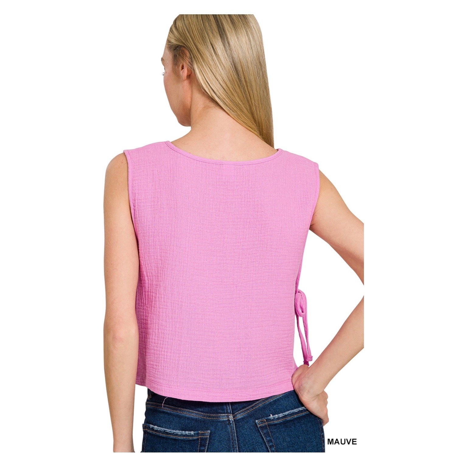 Zenana - Double Gauze Side Tie Sleeveless Top - Small - Image 3