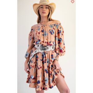 EASEL - Off Shoulder Floral Challis Dress - Small