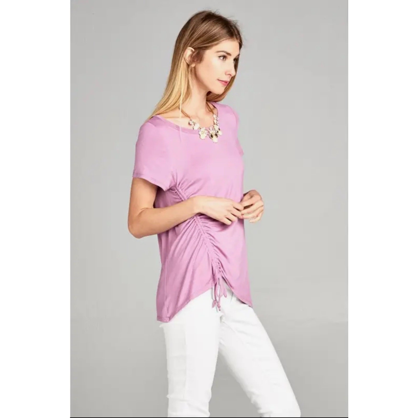 Emerald - Short Sleeve Top with Side Ruching Detail - Small - Image 3