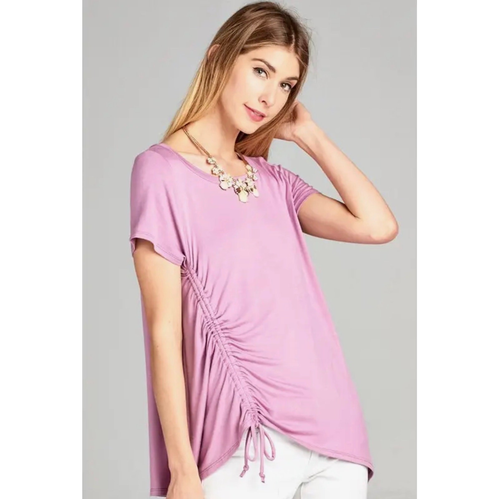 Emerald - Short Sleeve Top with Side Ruching Detail - Small - Image 4