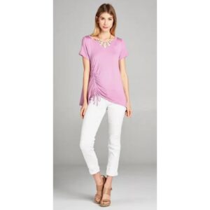 Emerald - Short Sleeve Top with Side Ruching Detail - Small