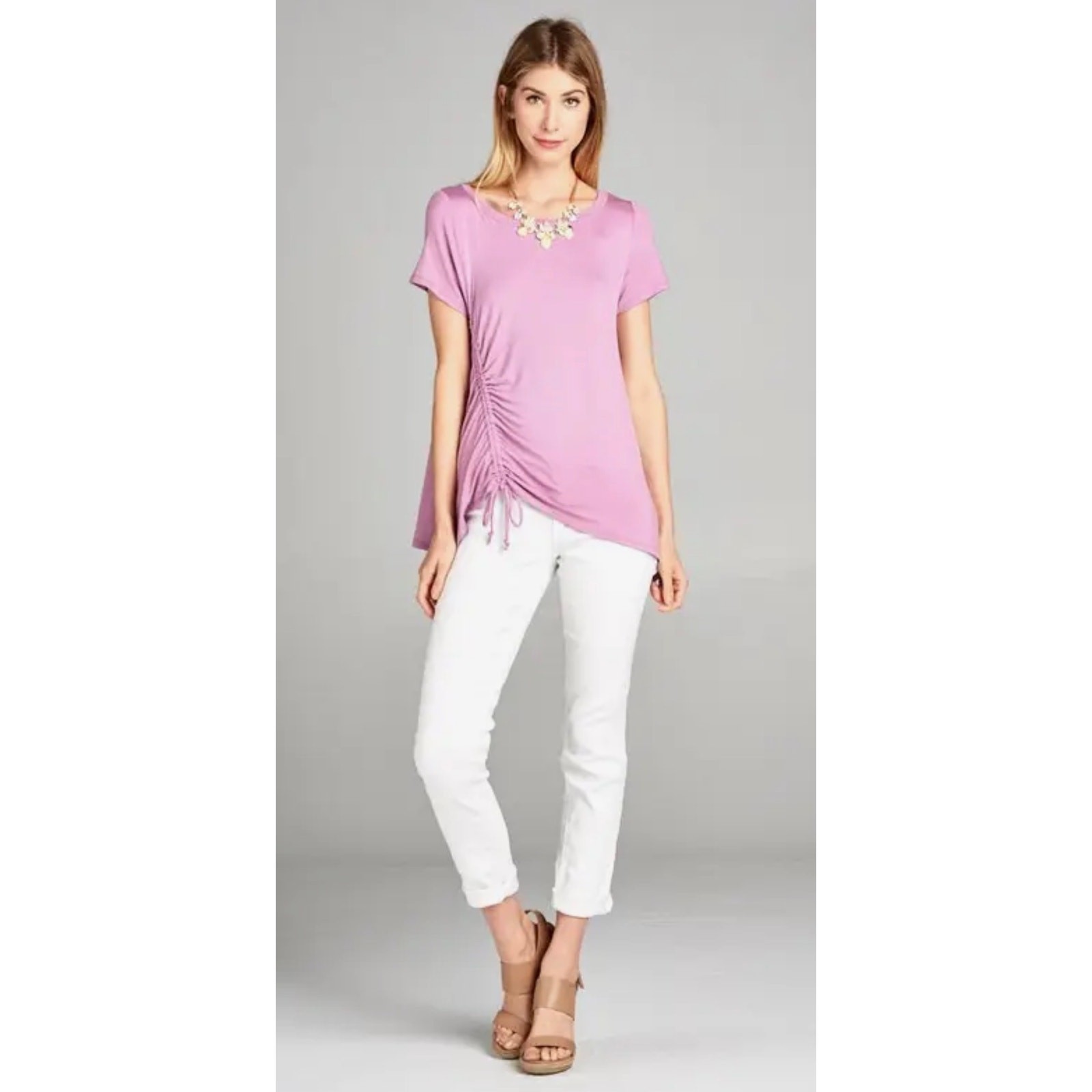 Emerald - Short Sleeve Top with Side Ruching Detail - Small