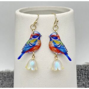 Ocean Flame Resin SongBird Drop Earrings