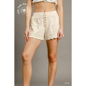 UMGEE - Scalloped High-Waisted Button Shorts - X Small