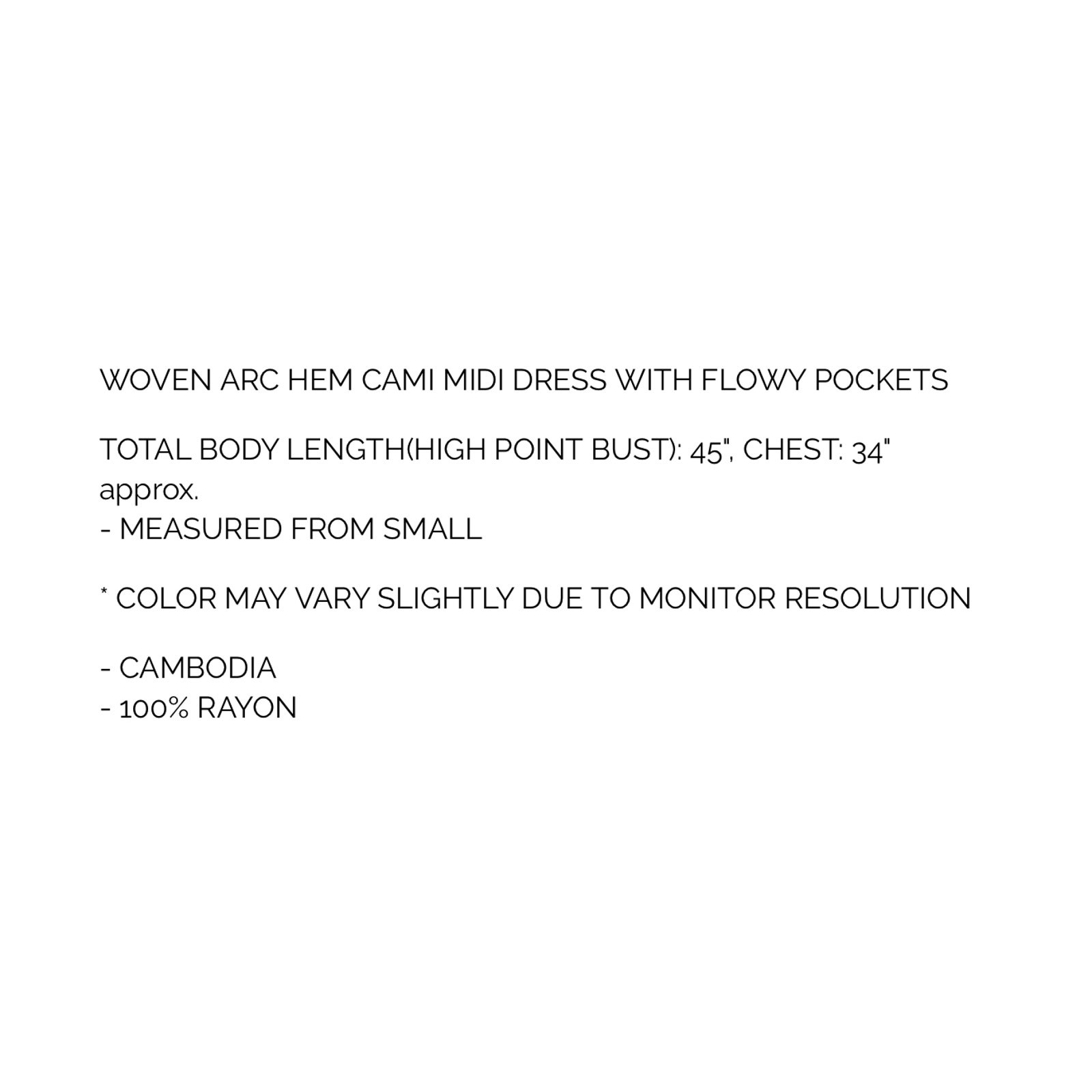 ZENANA - WOVEN ARC HEM CAMI MIDI DRESS WITH FLOWY POCKETS - Small - Image 4