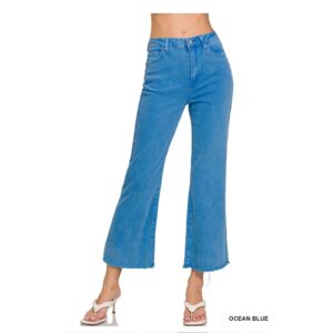 Zenana - Acid Wash High Waisted Frayed Hem Boot Cut - Medium
