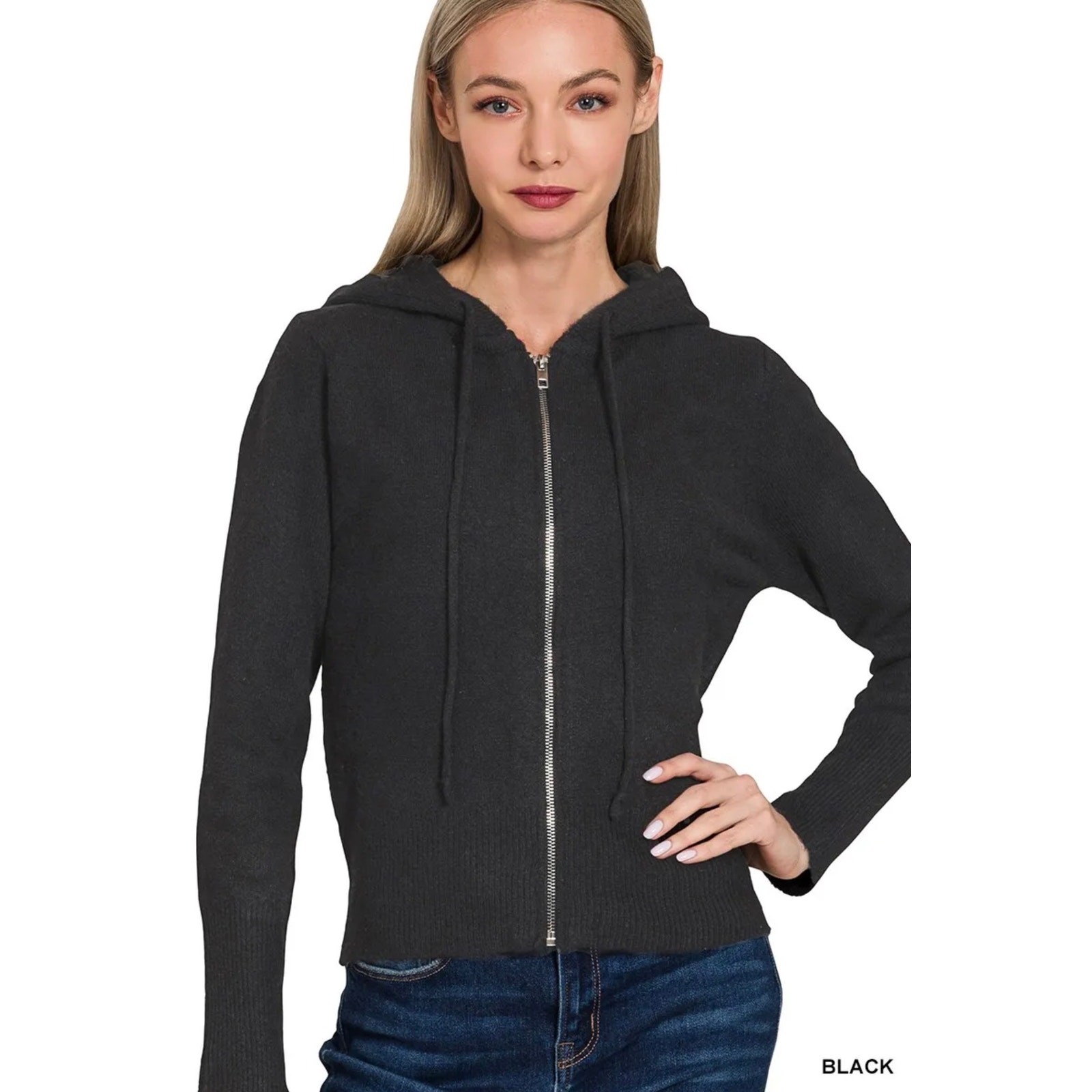 Zenana - Zip Up Hooded Cardigan - Medium - Image 3