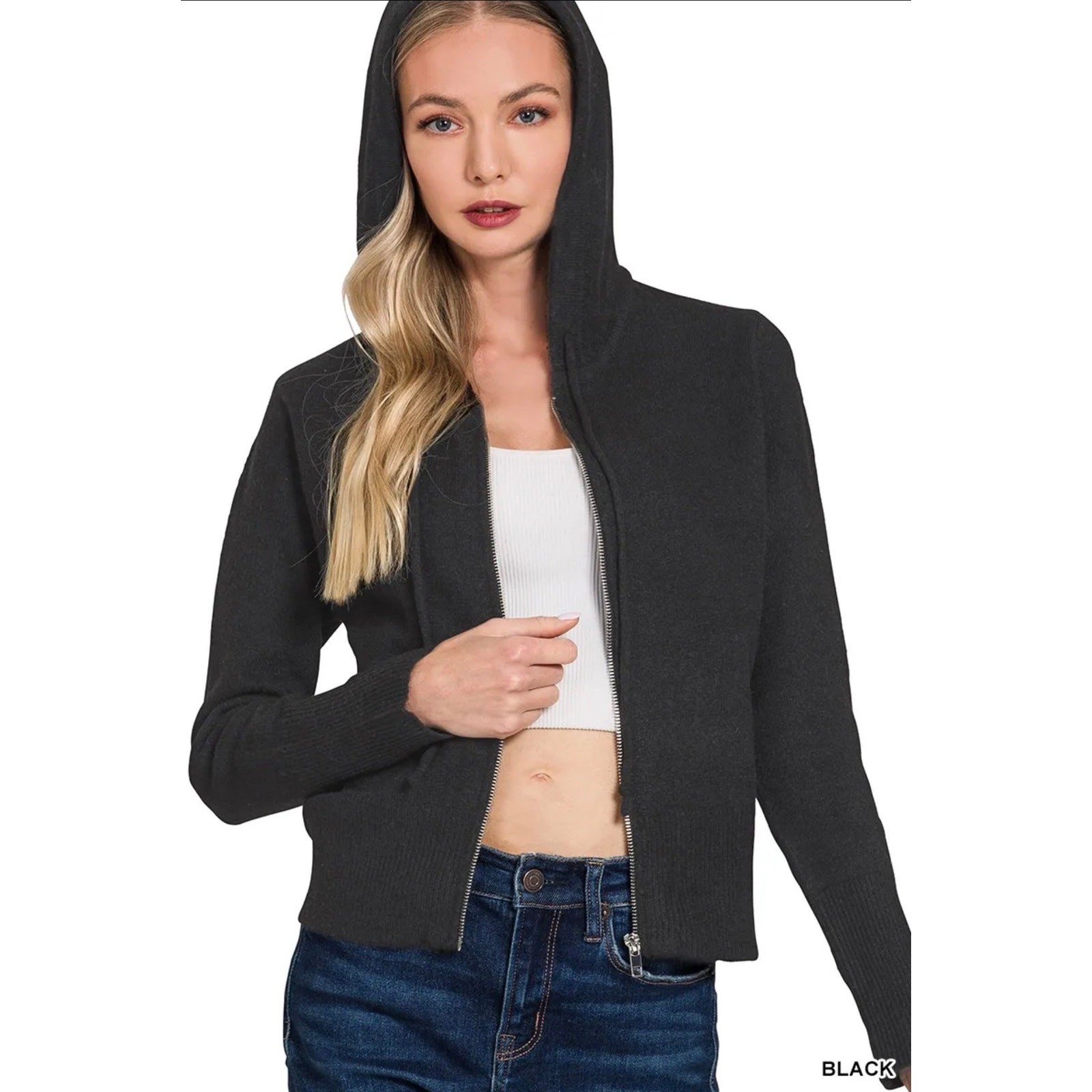 Zenana - Zip Up Hooded Cardigan - Medium